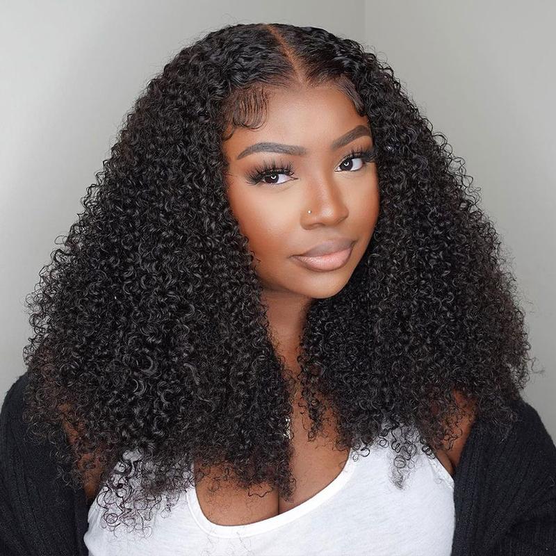 MORE FACE Afro Kinky Curly Wear And Go Glueless Wigs Pre Cut Lace 7x5 Lace Closure Wigs Pre Bleached Human Hair 100% Wigs