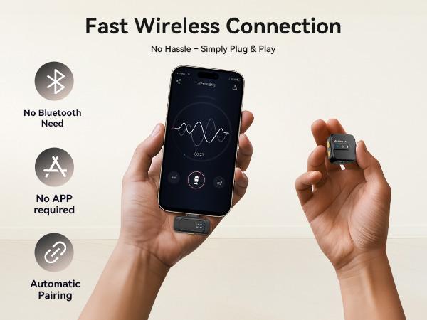 Wireless Lavalier Microphone for iPhone iPad Android with Charging Case,Lapel Mic with Noise Reduction,56H Battery Life, 164ft Range,Mini Microphone for Video Recording,TIKTOK,Vlog,Live Streaming