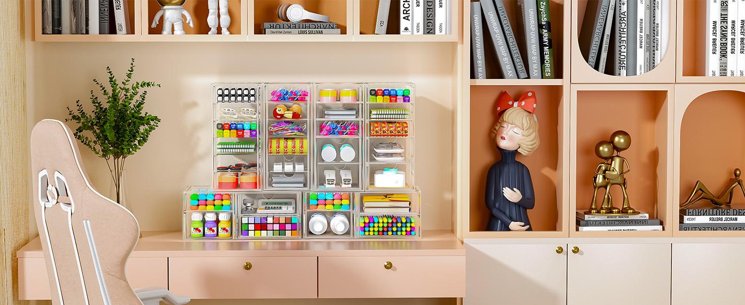 13 Drawers Clear Stackable Acrylic Storage Drawers, Versatile Organizer for Bathroom, Vanity, Kitchen Cabinets, Pantry & Home Organization Boxes Laundry