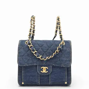 Pre-owned CHANEL Leather Backpacks Backpack Denim Blue (xv1109m0)