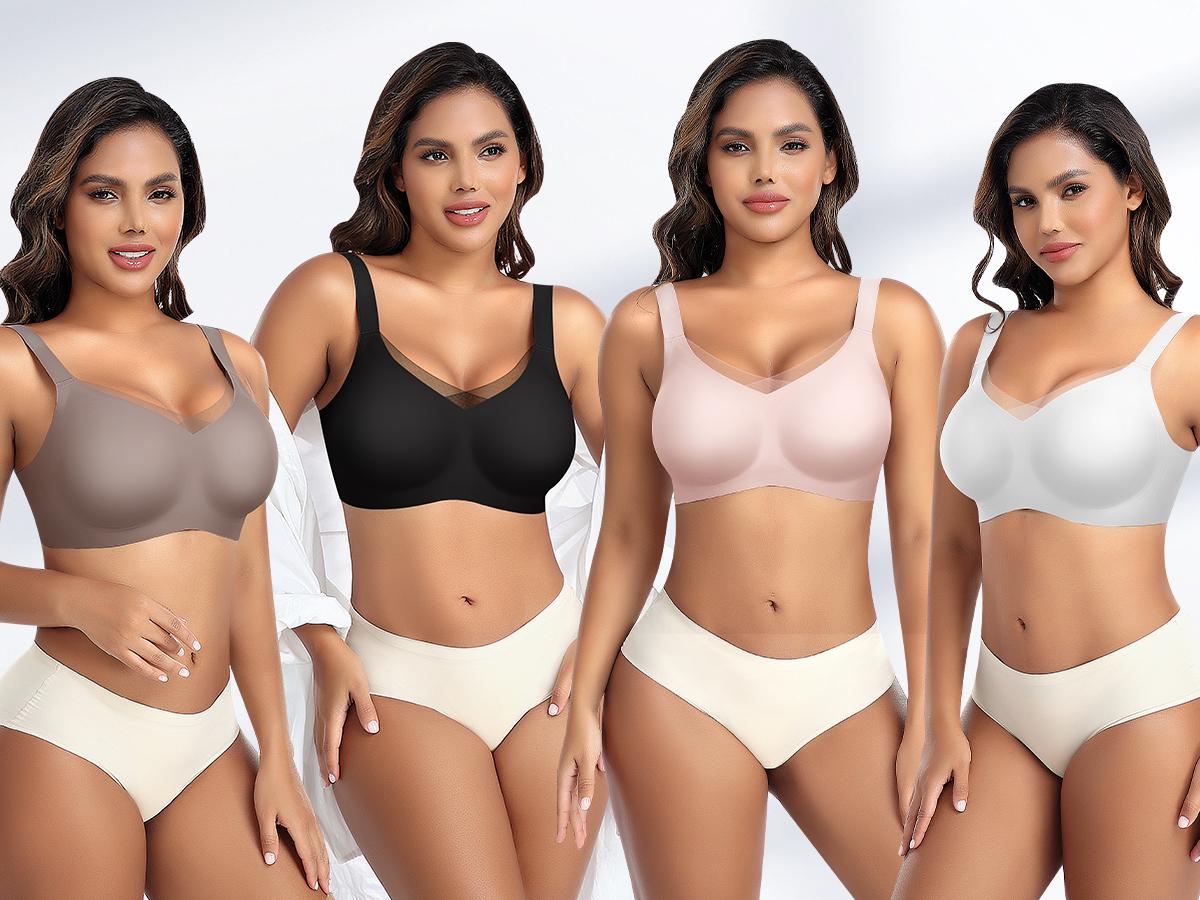 Werena Wireless Bras for Women Mesh Crossover Bras Seamless Full Coverage No Underwire Comfortable Supportive Everyday Bra with Adjustable Shoulder Straps & Extra Extender - Vneck