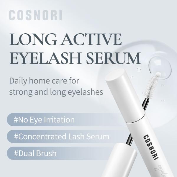 [COSNORI] Long Active Eyelash Serum 2-Pack (0.3 fl. oz. x2) | Korean No.1 Lash Serum | Vegan & Prostaglandin-Free | Daily Lash Care
