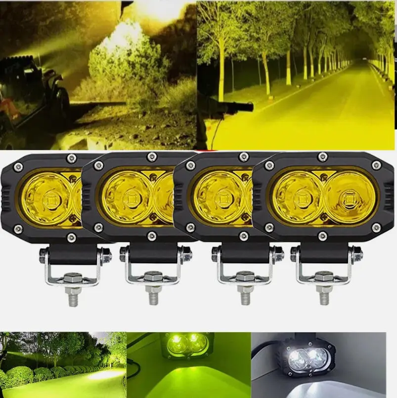 Yellow 4 Inch LED Pods, 4PCS Combo Beam LED Fog Auxiliary Driving Light Pods Small Offroad Backup Ditch Cubes Light Motorcycle Mini Pods for Truck Dirt Bike SUV UTV ATV Snowmobile