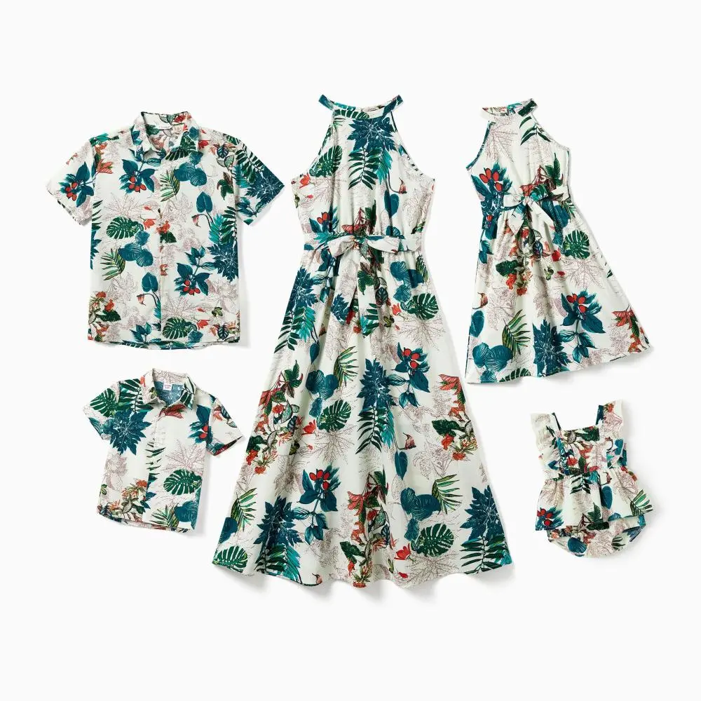 PatPat Family Matching Blue Short-sleeve Tee & Colorful Stripe Camisole Dress - Durable Breathable Fabric for Casual Outings & Vacations
