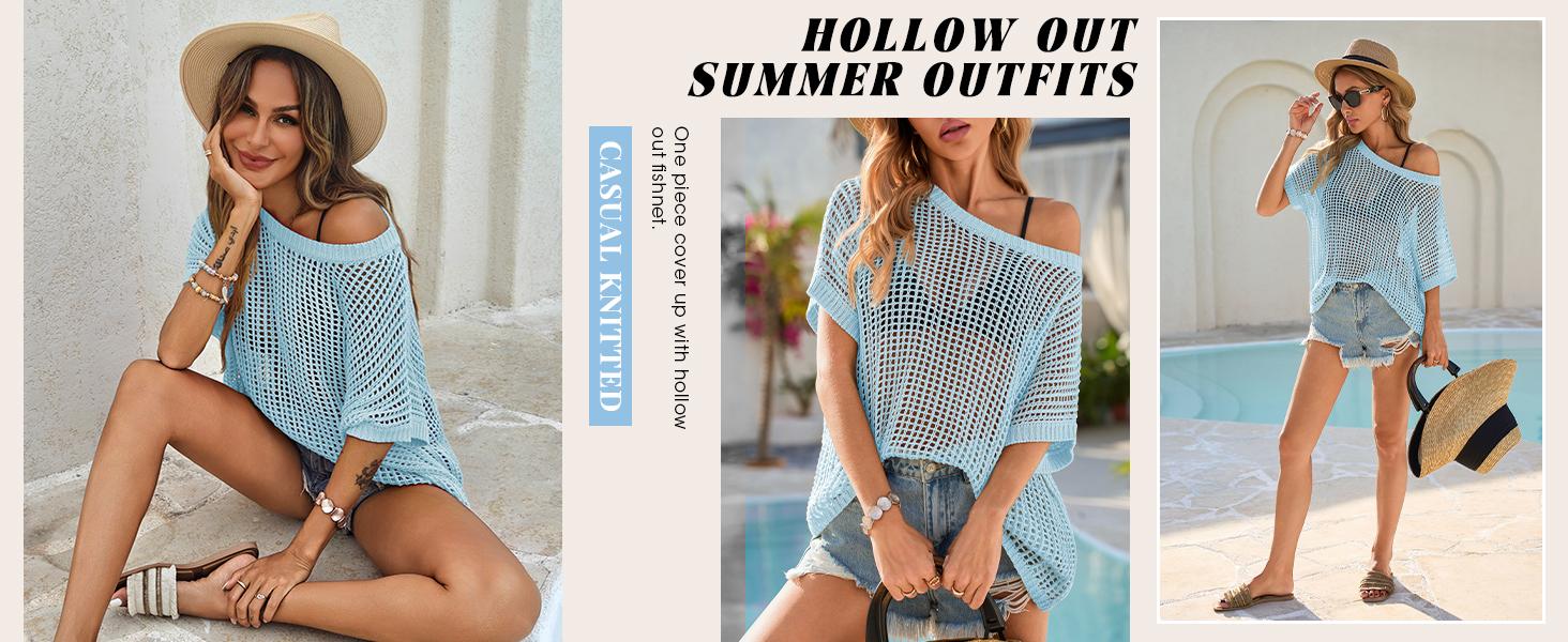 Imily Bela Crochet Sweater Tops Batwing Short Sleeve Oversized Boat Neck Boho Knit Summer Beach Cover Ups