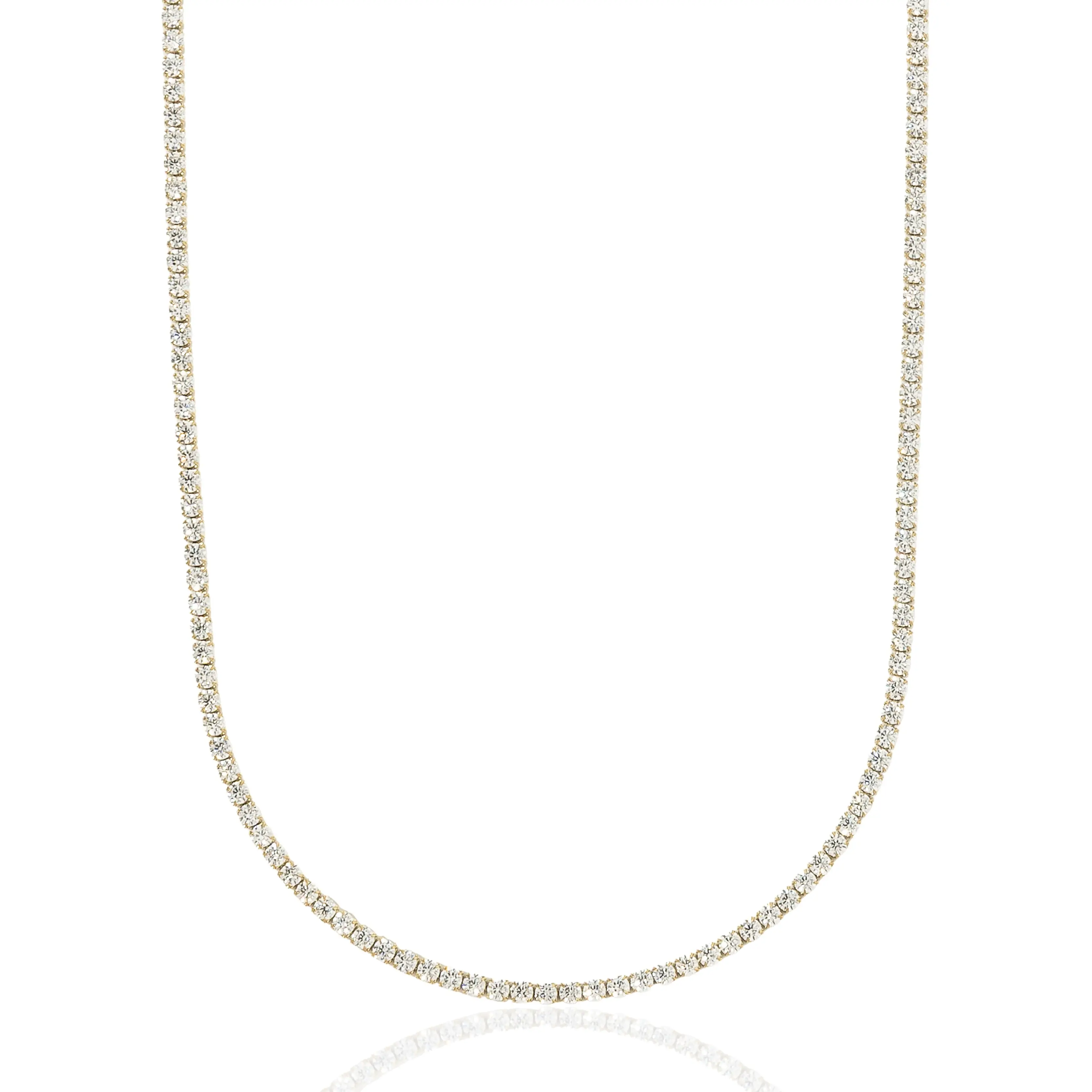 GLD Micro Tennis Necklace | Yellow Gold 2mm Width 18k Gold Plated Chain with CZ Stones for Men & Women 16" to 28" Lengths Perfect Gift