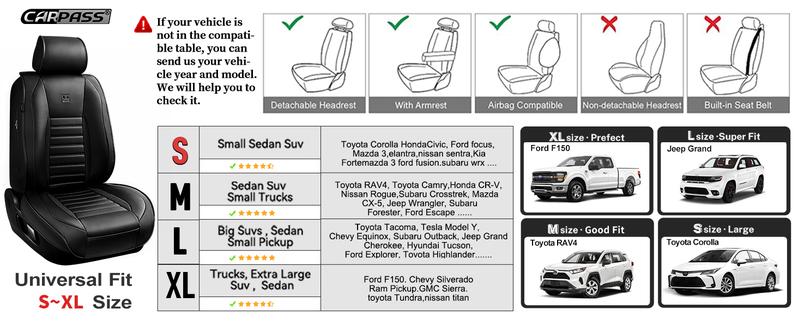 CAR PASS Nappa Leather Seat Covers Protection for Front Seats Universal Waterproof & Anti-Slip Design Airbag Compatible for Sedan, SUV, Pickup Truck  Black 1 Count