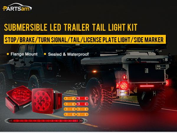 Partsam Submersible LED Trailer Tail Light Kit, Square Trailer Lights+Light Bar+8 Side Markers, with 25FT Wiring Harness for Boat Trailer