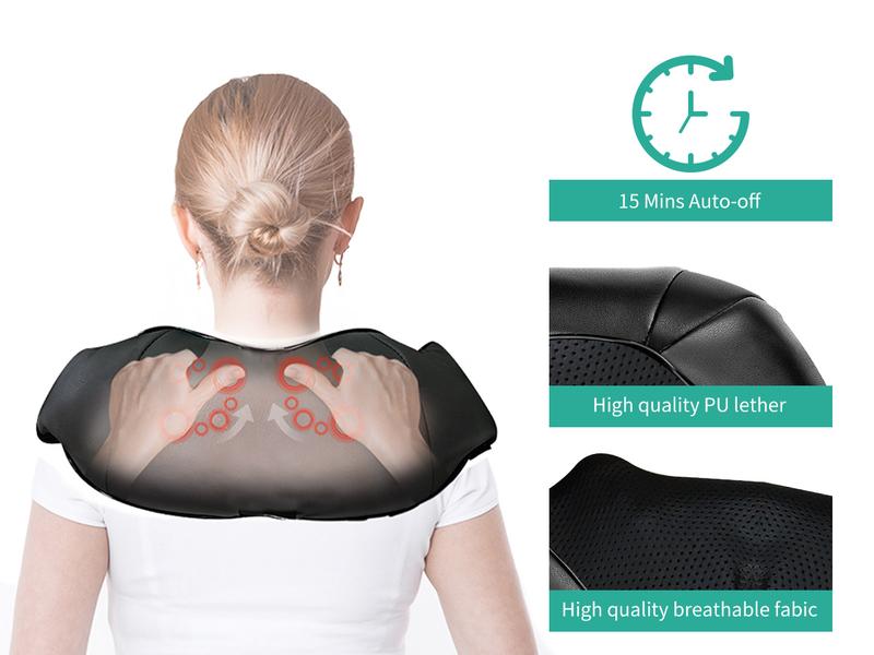 Medcursor Neck & Shoulder Massager with Heat Shiatsu 16 Deep-Kneading Nodes Adjustable Intensity Portable for Muscle Relaxation Ideal Christmas Gift