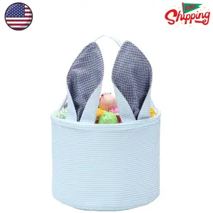 Easter Basket, Bunny Baskets for Kids with Cute Rabbit Ears Stripe Storage