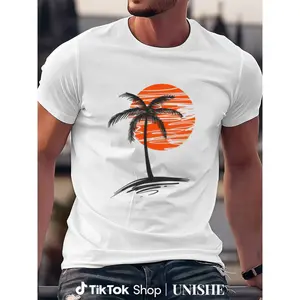 Casual Palm Tree Sunset Island T-Shirt for Beach Loving Men & Women