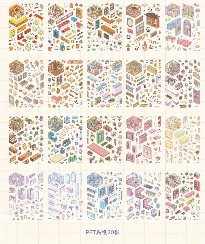 3D Scene Sticker Book 49pcs Set Cute Cartoon Creative Stickers for Scrapbooking & Journal Making DIY Decorative Stickers for Crafting
