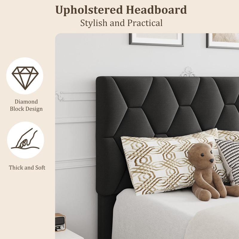 Grey Twin Bed Frame with Upholstered Headboard,Upholstered Bed Frame,Heavy-Duty Platform Bed Frame with Adjustable Headboard,Strong Wood Slat Support