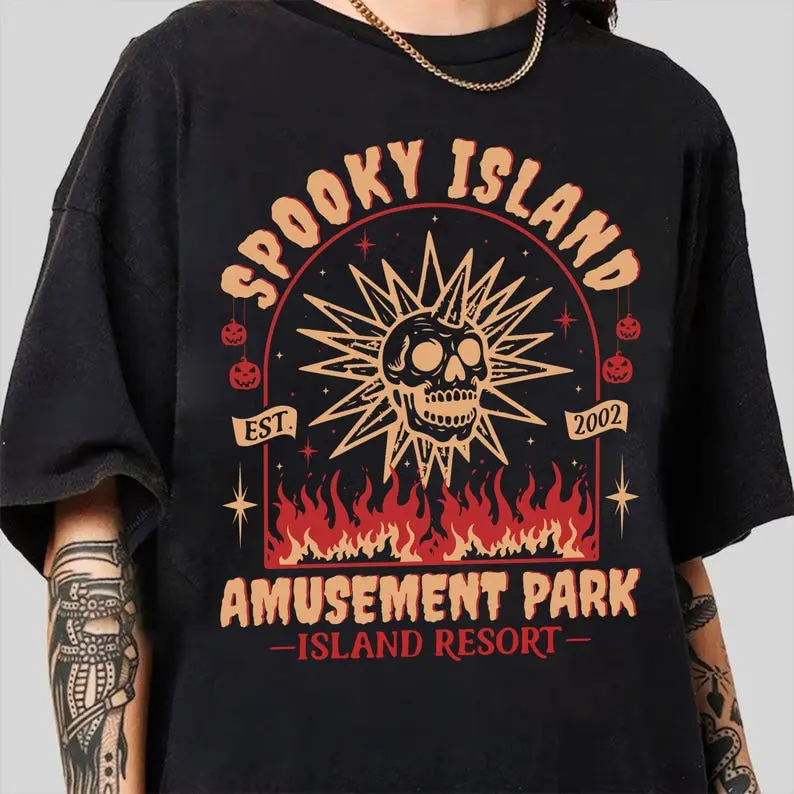 Spooky Island Amusement Park Shirt, Retro 2000s Halloween Movie Shirt, Disco Skull, Summer Spooky, 90s Nostalgia Halloween Shirt for Halloween