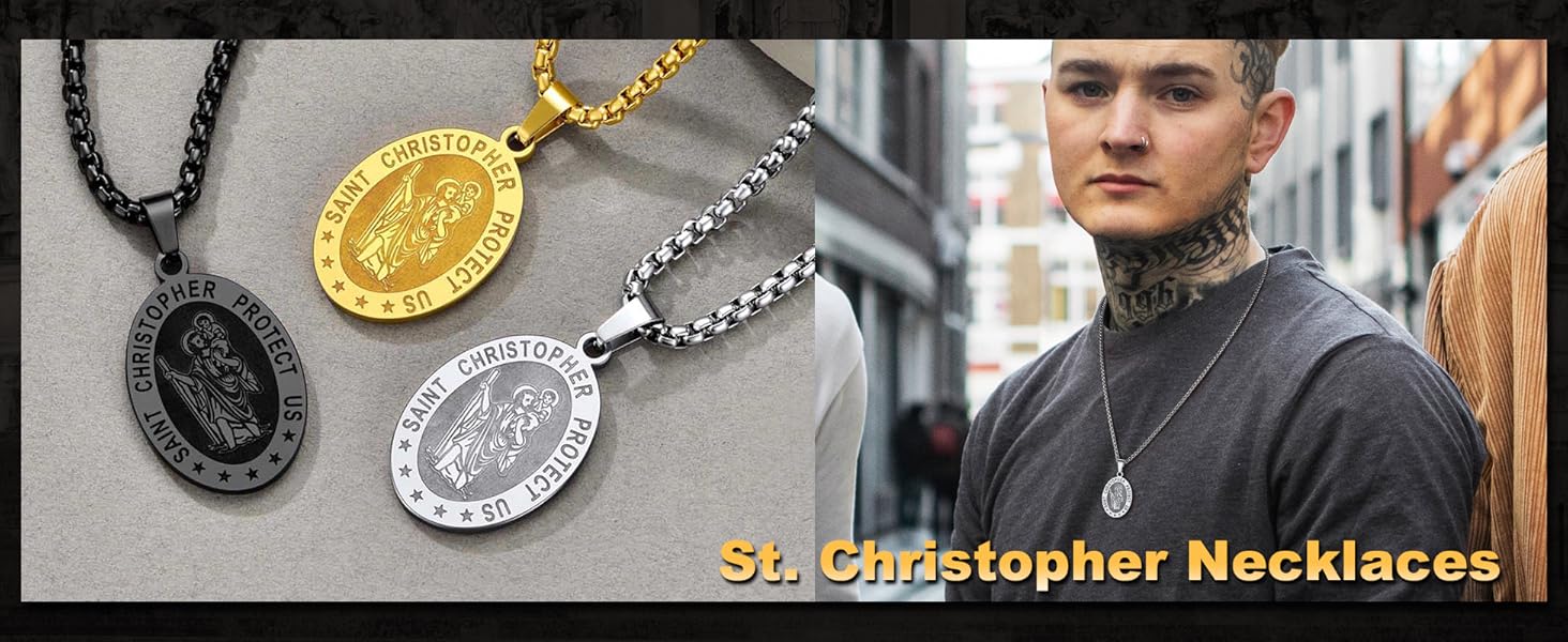 Michael Necklaces for Men Women Stainless Steel 18K Gold Plated Biblical Archangel Jewelry Round/Oval/Shield Medal Pendant with 22" Box Chain Patron Saint Michael Necklace