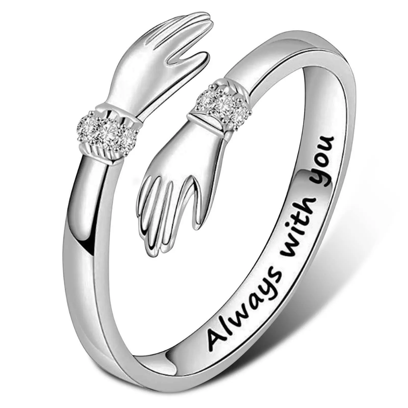 Always With You Diamond-Studded Hug Ring Set Stainless Steel Adjustable Engraved Ring for Women & Teen Girls rings for women rings for women promise rings for gf ring couple intimacy gifts Engagement Wedding Band