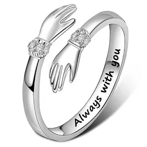 Always With You Diamond-Studded Hug Ring Set Stainless Steel Adjustable Engraved Ring for Women & Teen Girls rings for women rings for women promise rings for gf ring couple intimacy gifts Engagement Wedding Band