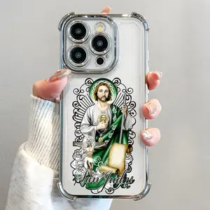 San Judas Pattern Phone Case,Electroplated Cover with Airbag Shockproof Slim Soft TPU Cover for iPhone X 11 12 13 14 15 16 17 Pro Max Plus Air St Jude