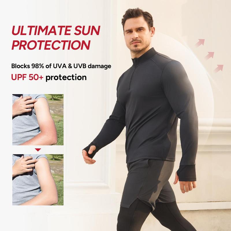 Nebility Men's Compression Long Sleeve Shirt with Reflective Strip Quick Dry Moisture Wicking UV Sun Protection for Fishing Workout Gym Athletic Activities