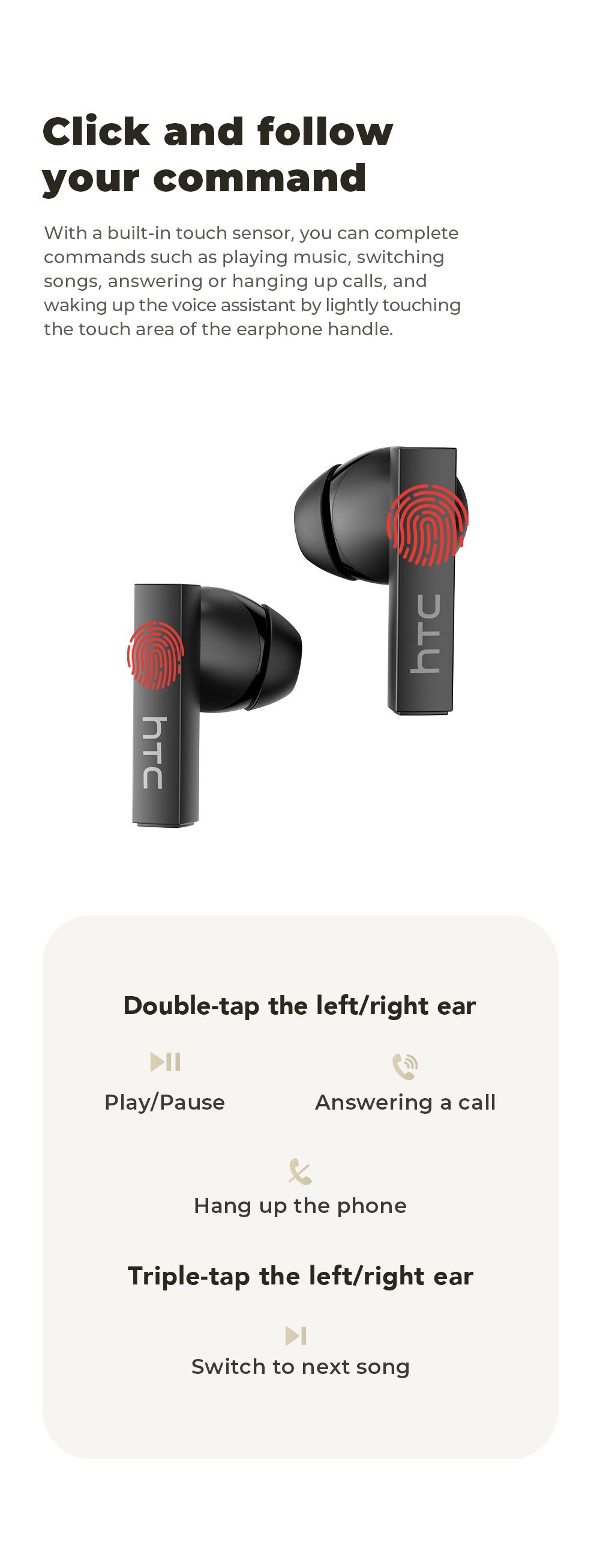 HTC NE40 Wireless Earphones Bluetooth 6.0, LED Display High Fidelity, for Gaming, Office, Sports, Music & Phone Calls TWS Earbuds , IPX5 Waterproof Earphones, Built-in Microphone In Ear Earphones