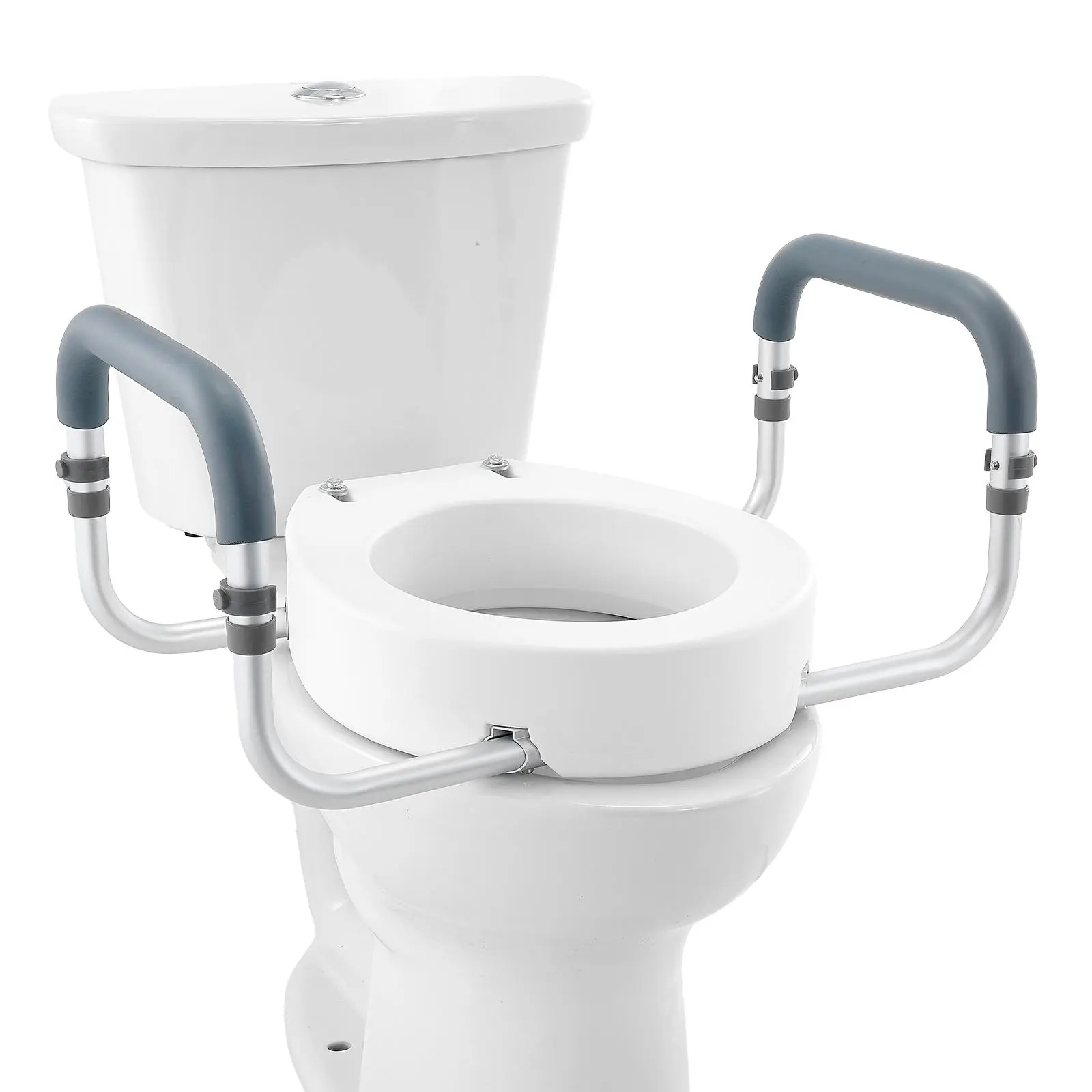 【SummerFinds】VEVOR Raised Toilet Seat, 3.5" Height Raised, 300 lbs Weight Capacity, for Standard Round Toilet, Aluminum Handrail, with EVA Armrest Padding, for Elderly, Handicap, Patient, Pregnant, Medical
