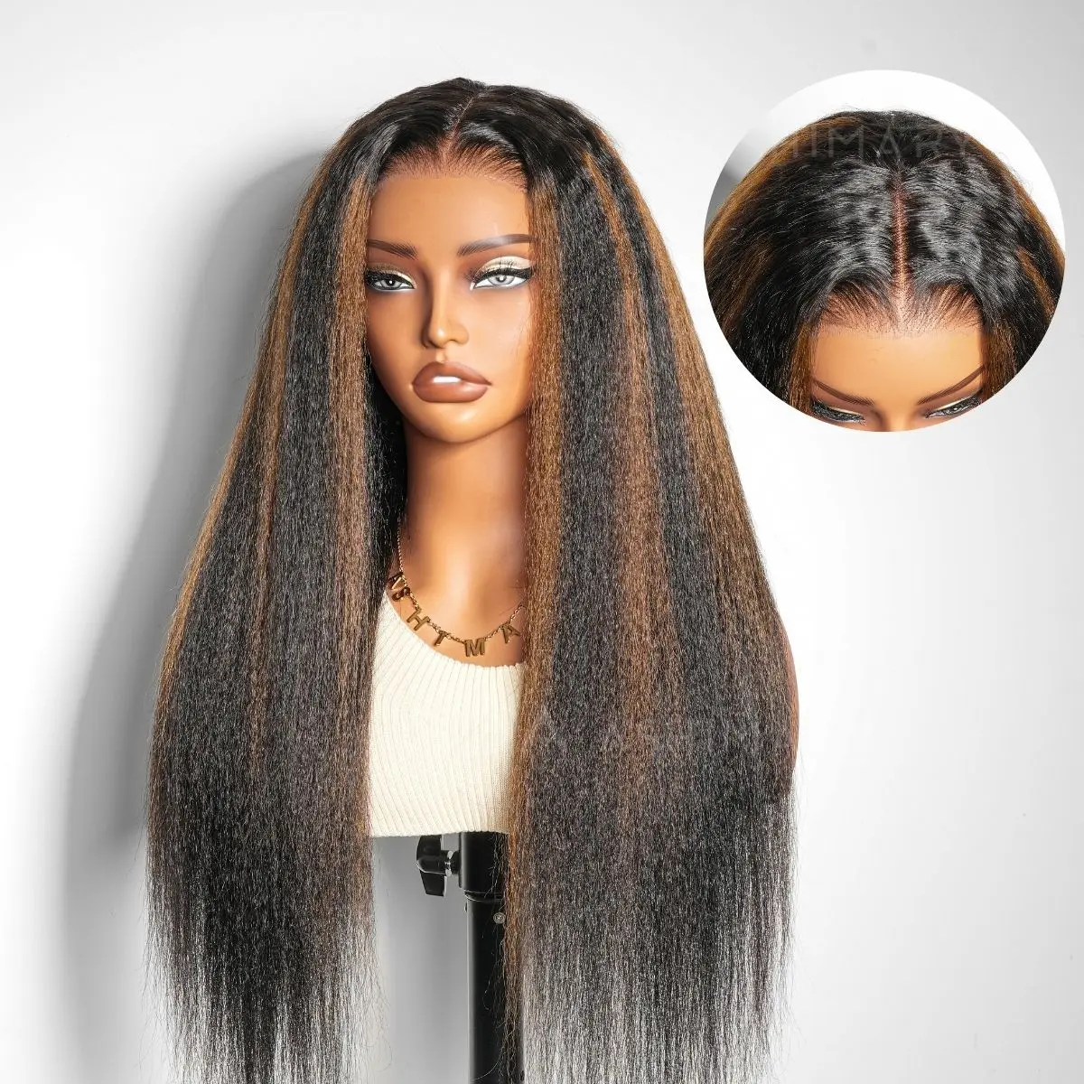 Kinky Straight Brown Highlight Invisi Strap 360 Skin Lace Frontal Glueless Wig Pre Everything Human Hair Wig,summerhairstyles