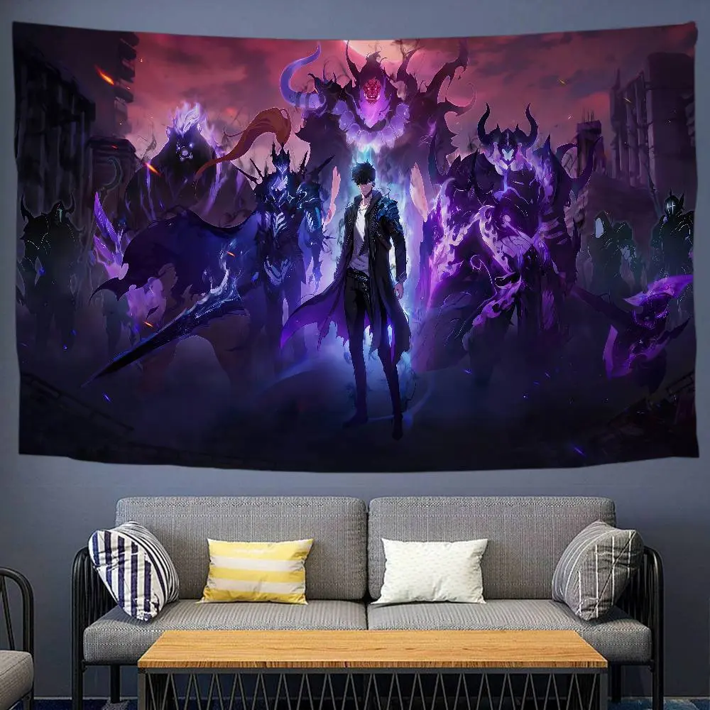 Solo Leveling Anime Tapestry Wall Mural - Sung Jin-Woo & Shadow Monarch Print Wall Hanging, Dark Fantasy Anime Room Decor, Bedroom Decor Aesthetic, Indoor Home Supplies for Living Room, Bed Room Decor Aesthetic