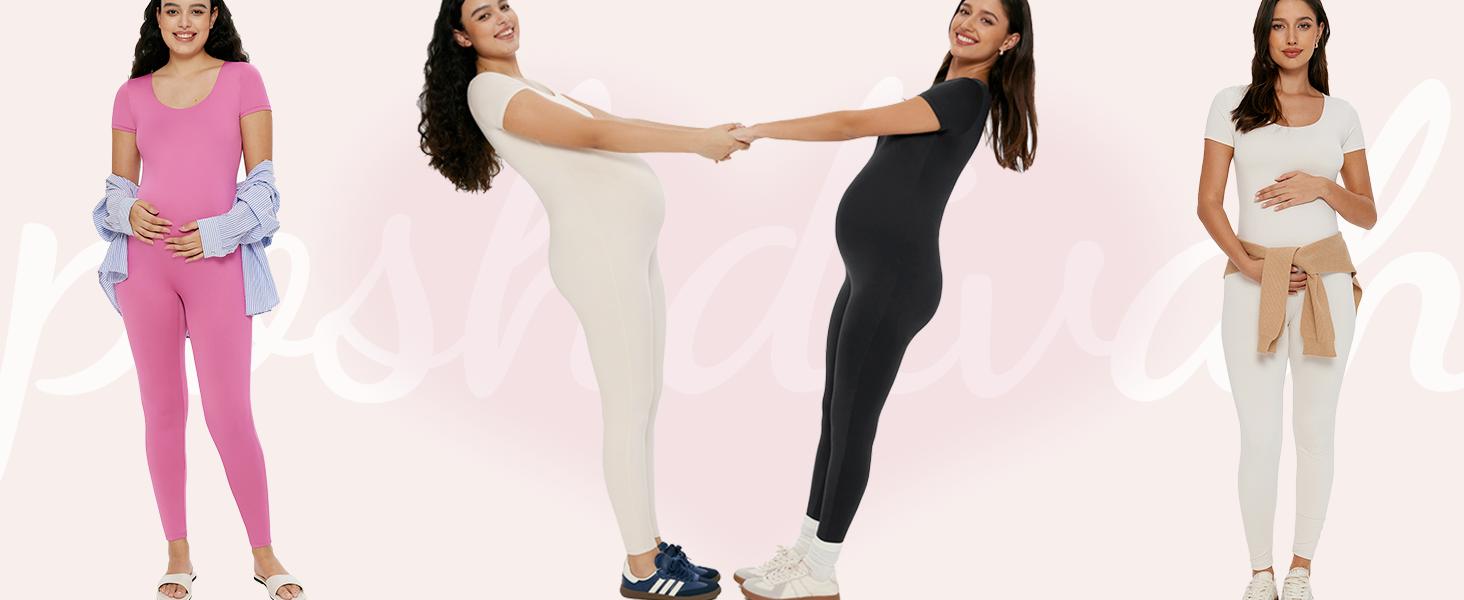POSHDIVAH Women's Maternity Jumpsuit Romper Pregnancy Short Sleeve T Shirts Bodycon Bodysuit Shapewear pregnancy supply