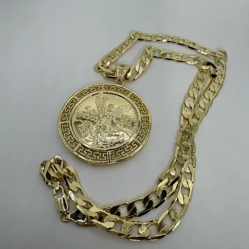 Cuban link necklace chain new style CENTENARIO No stones gold-plated 24 inches 8mm