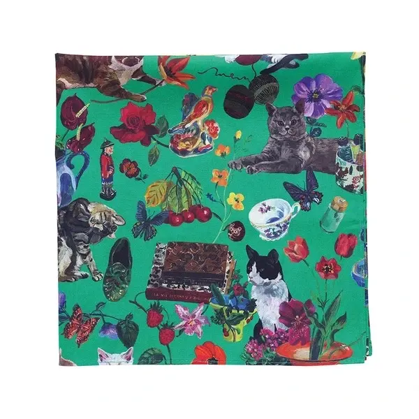 Nathalie Lete! Handkerchief. Green with cats! Japan Import.