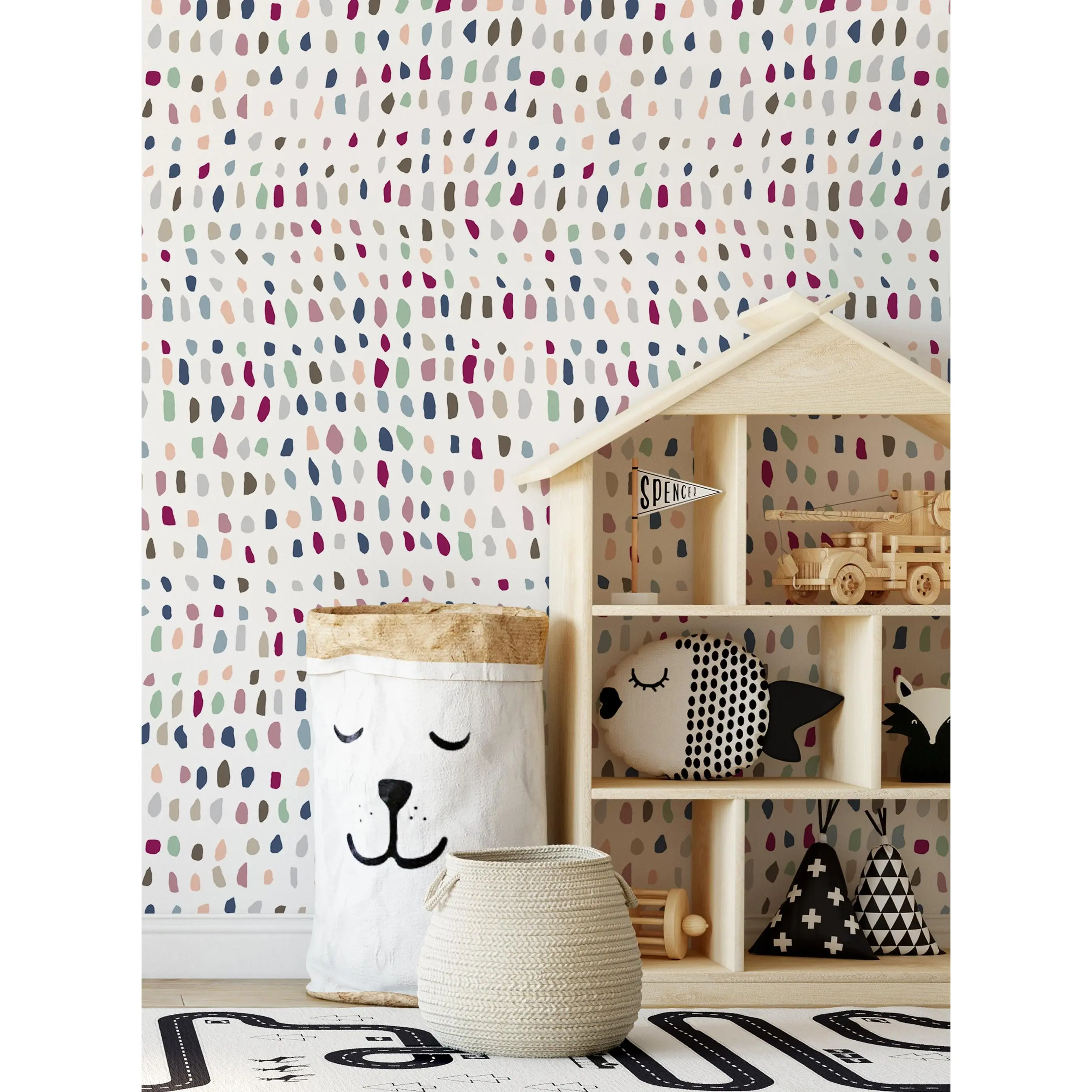 Multi-Color Confetti Time Self-Adhesive Temporary Wallpaper, Renter-Friendly Reusable Indoor Peel-and-Stick Wallpaper for DIY Room Makeovers, Kids' Room Decor, 48in Width