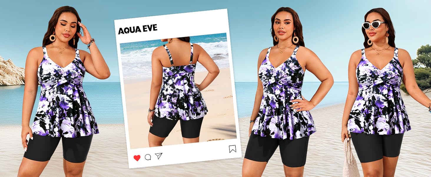 Aqua Eve Plus Size Tankini with Shorts - Two Piece Swimsuit Tummy Control Bathing Suit Flowy Swimwear 2026 Aqua Eve Plus Size Tankini with Shorts - Two Piece Swimsuit Tummy Control Bathing Suit Flowy Swimwear 2026