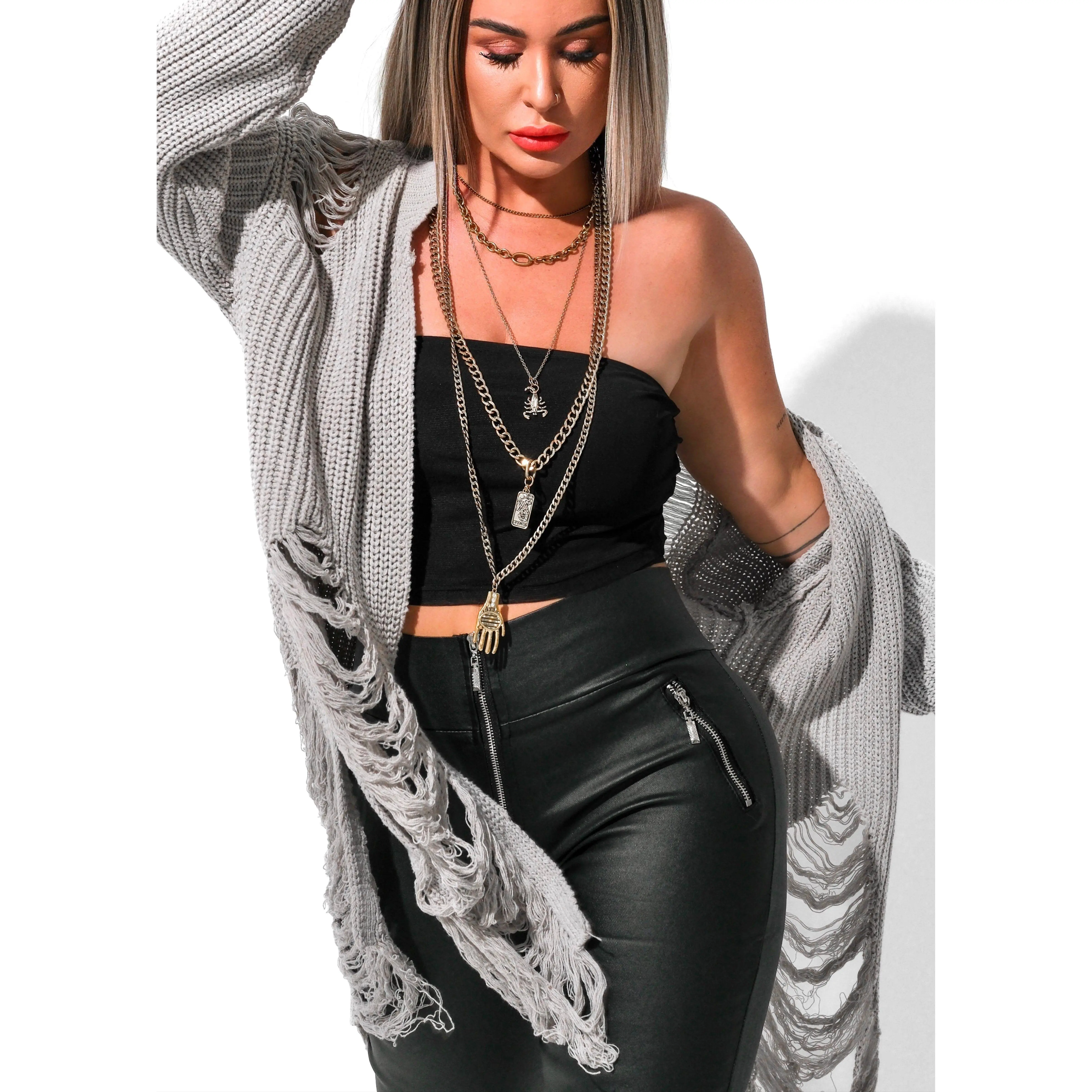 FINAL SALE: SHREDDED SIDE SLIT CARDIGAN