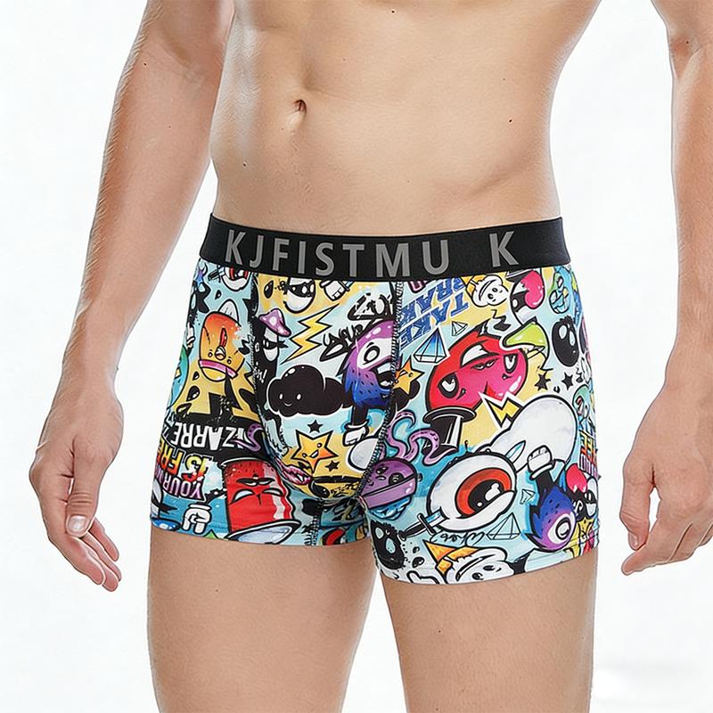 KJFISTMU 12-piece men's boxer briefs, solid color and simple design, graffiti print, extended length, made of elastic spandex fabric, suitable for young men for casual wear, sports, and gym use, moisture-wicking, breathable, cool and comfortable.