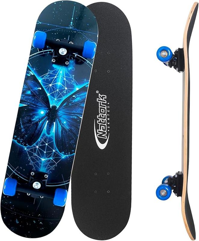 Nattork 31 Inch Complete Skateboard, Standard Skateboards for Beginners, Wood 9 Layer Canadian Maple Trick Skate Boards for Boys Girls Youth Teens Adults Maple Skateboard Concave Skateboard Northeast