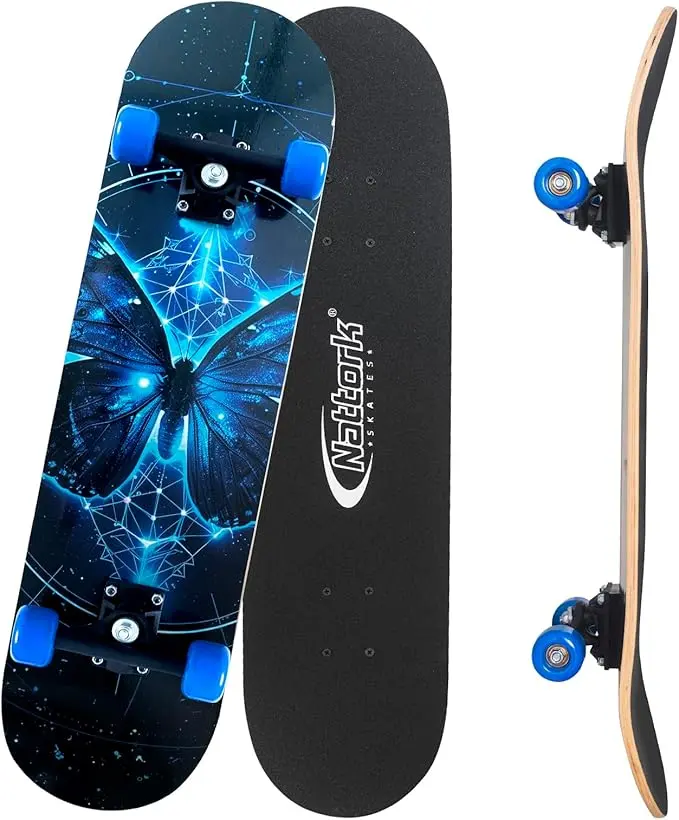 Nattork 31 Inch Complete Skateboard, Standard Skateboards for Beginners, Wood 9 Layer Canadian Maple Trick Skate Boards for Boys Girls Youth Teens Adults Maple Skateboard Concave Skateboard Northeast