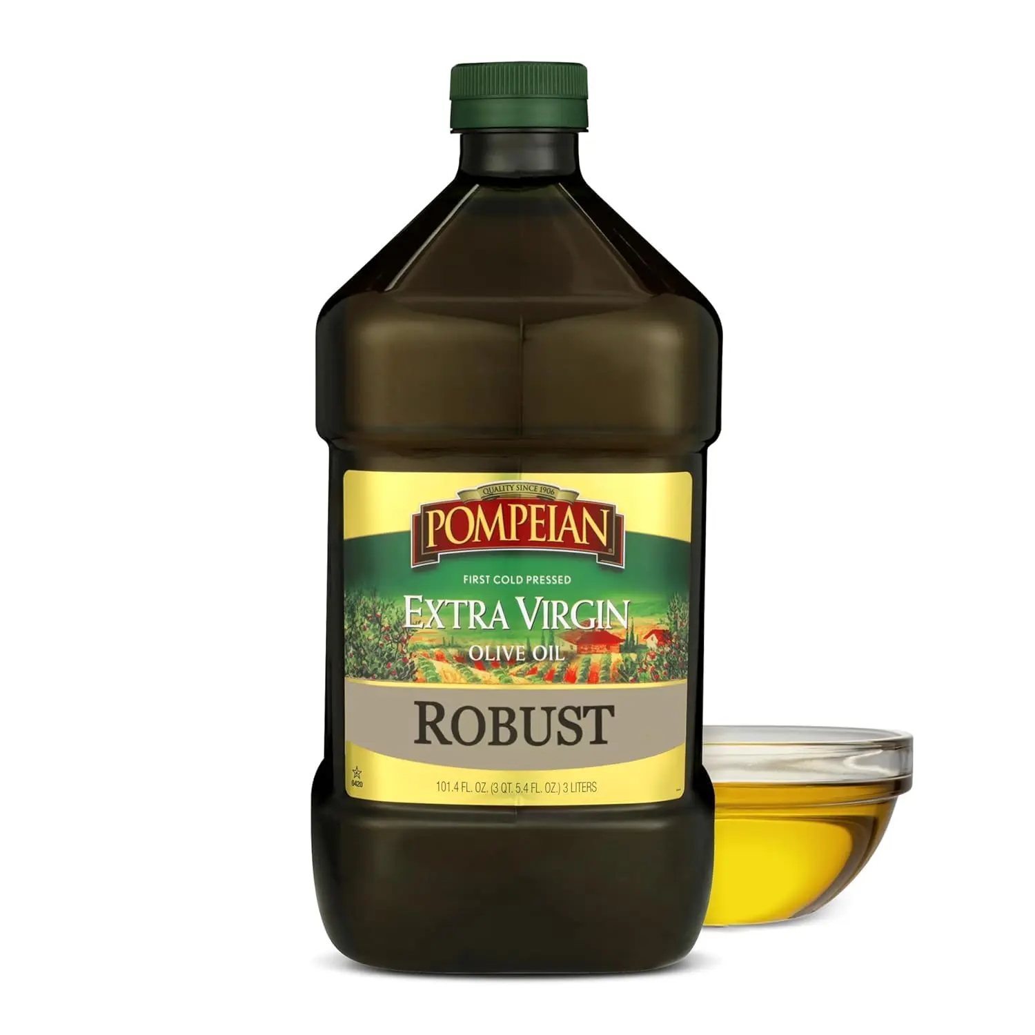 Pompeian Robust Extra Virgin Olive Oil - 101 fl oz (3 L) First Cold Pressed Cooking Oil, Bold Taste for Pasta, Marinades, Value Size Staples & Cooking Essential