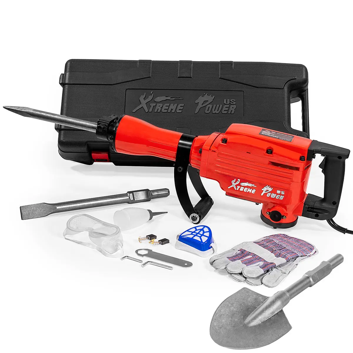 XtremepowerUS 61116-XP Heavy-Duty Electric Jack Hammer - Versatile Bits, Additional Tools Included, Safety Gloves for Heavy-Duty Construction Jobs