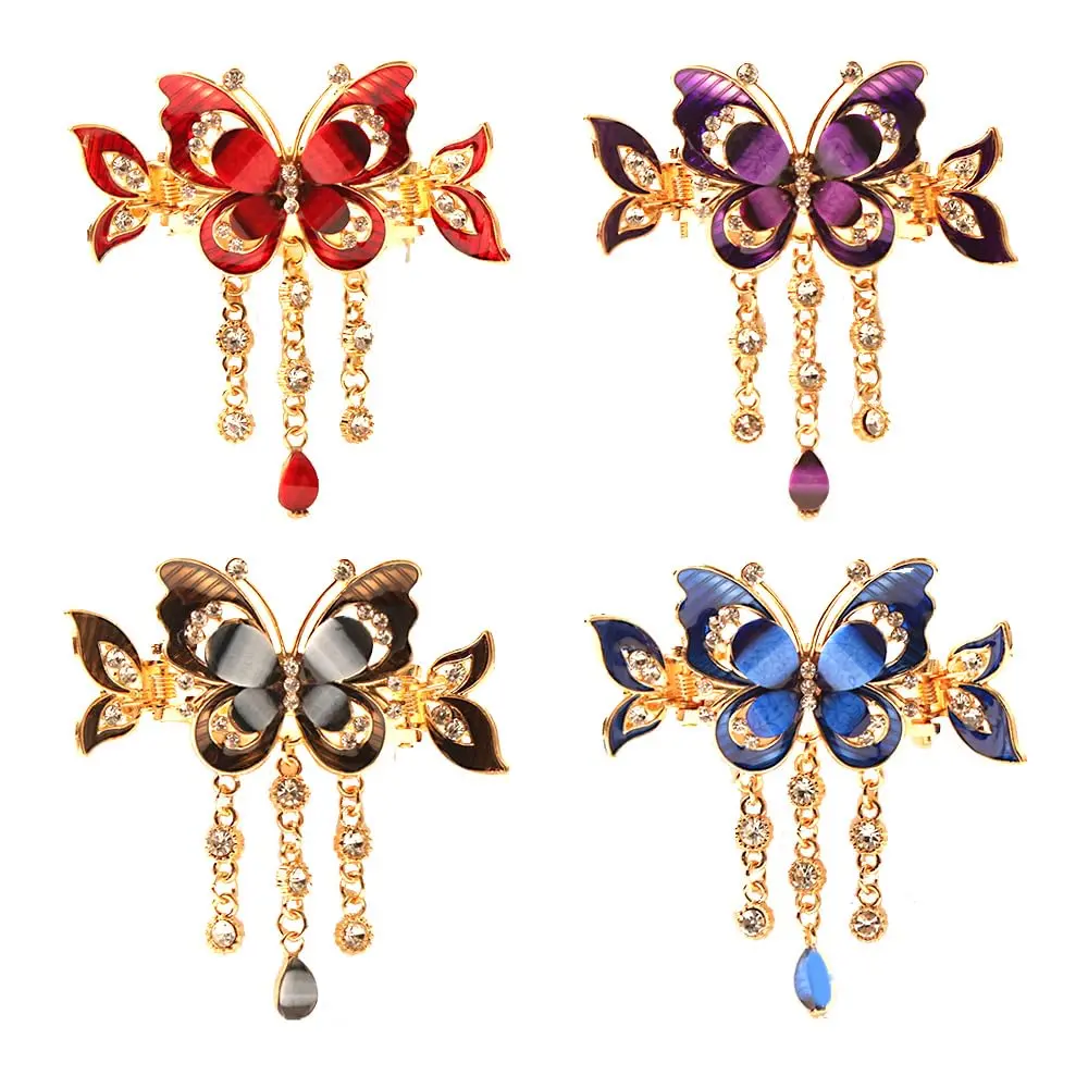 Women's 4PCS Vintage Retro Butterfly Mom Prom Hair Tassel Clips - Metal Non-Slip Secure Hold Hairpins, Fashion Hair Accessories for Party, Daily Use, Mom Prom Hair Clips