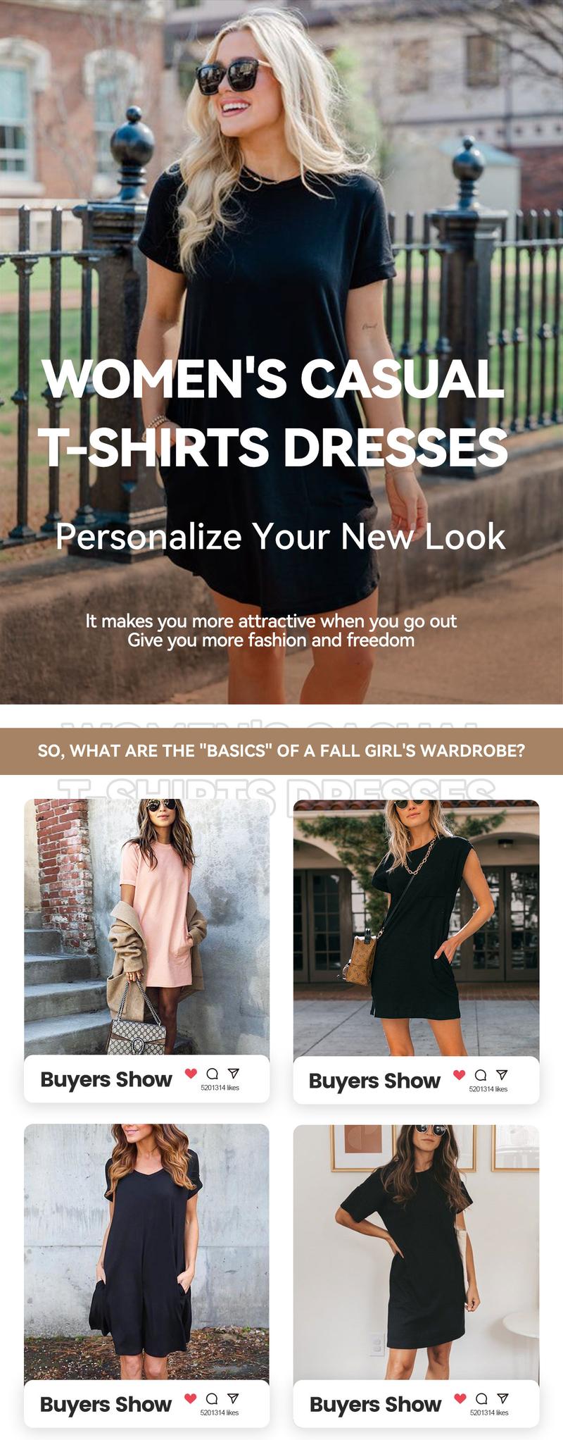 SHOWITTY 2-Pack Women's Casual T-Shirt Dresses with Pockets, Plus Size Relaxed Swing Fit Summer Wear Summer Outfits