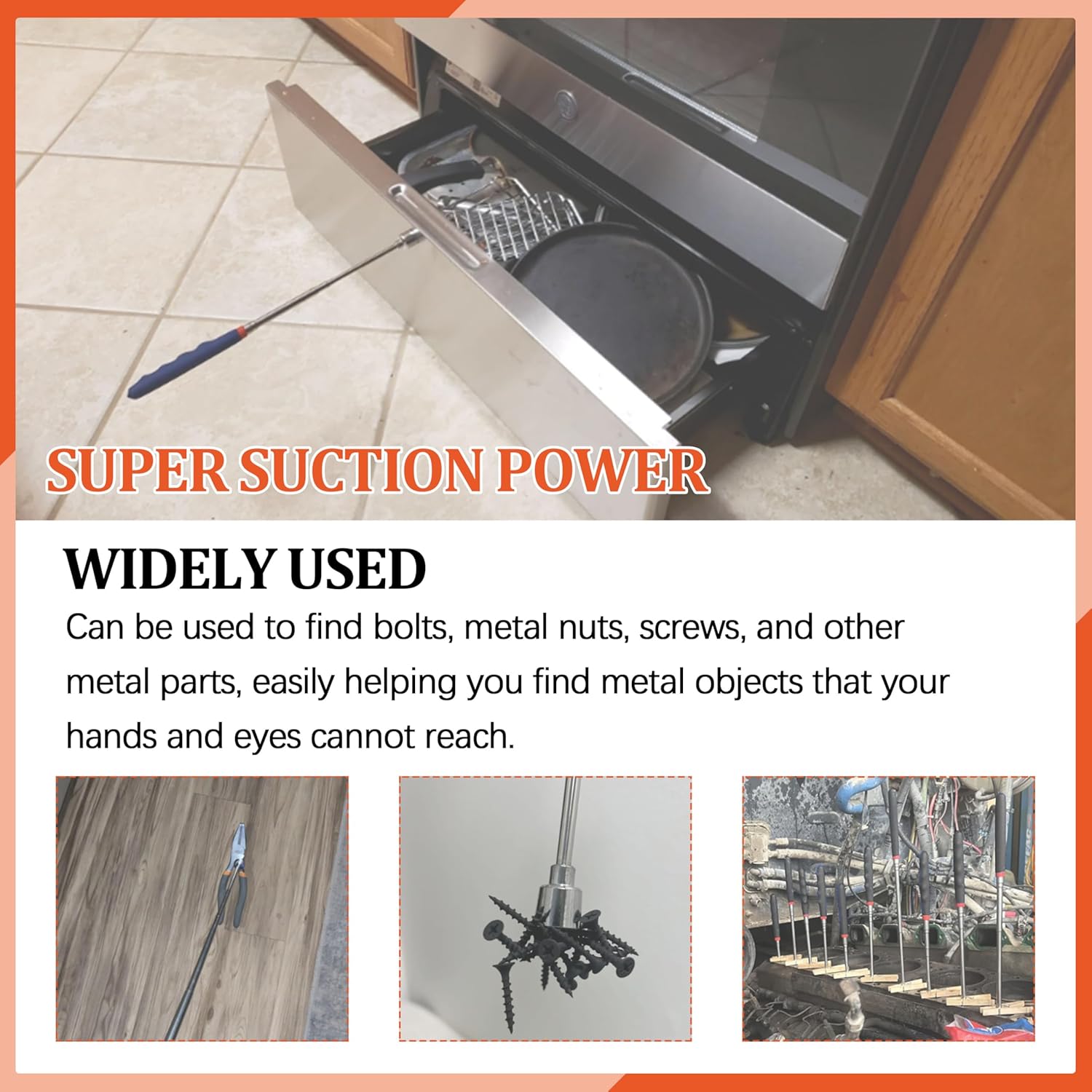 Telescoping Magnetic Pickup Tool with an Extra Strong Magnetic Stainless Steel Magnet Stick Extendable up to 30in Non-Slip Rubber Handle Rust Proof and Corrosion Resistant for Refrigerator Side Gap