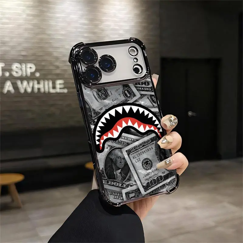 Flex Harder with This Shark Bite Just Leveled Up with This Shark & Money Case For IPhone 17 16 15 14 13 12 11 PRO PLUS MAX AIR Four corner Drop proof Transparent Casual Soft Silicone patternfull protection case floral pattern Mobile Phone Case, Accessorie
