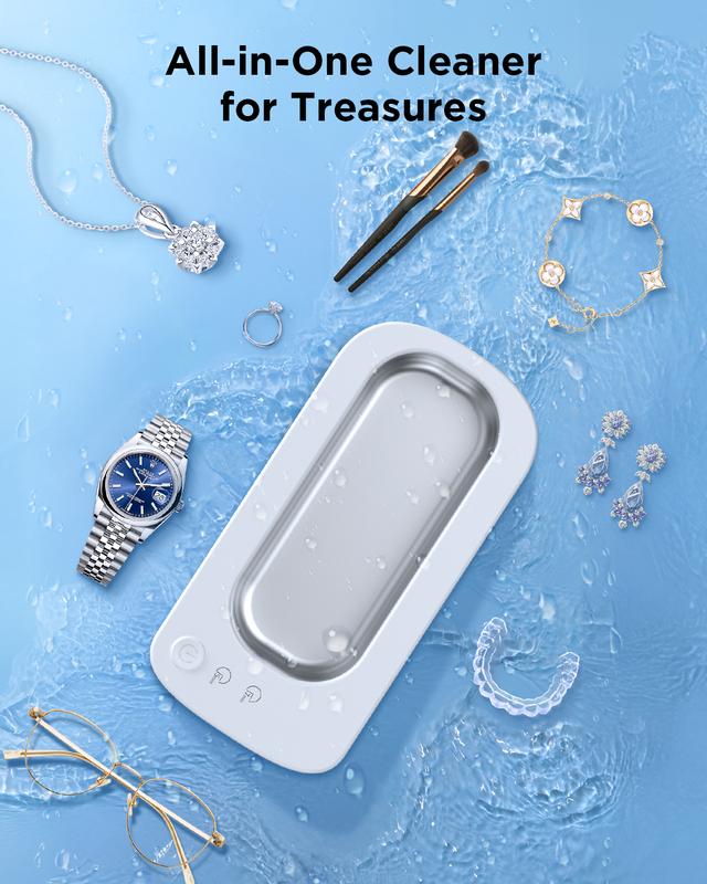 Ultrasonic Jewelry Cleaner Machine: 48KHz Ultra Sonic Cleaner for Dentures,Jewelry,Rings,Watch Band,Eyeglass,with Dual Cleaning Modes,350ML 304 Stainless Steel Tank,Gift for Mom, Wife,Daughter