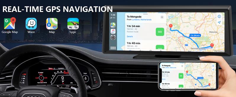 【Hieha】Wireless CarPlay Screen with 2K Dash Cam, 8.1" Portable Touchscreen Car Stereo with CarPlay & Android Auto, 1080P Backup Camera, Voice Control, Bluetooth, Mirror Link, GPS Navigation