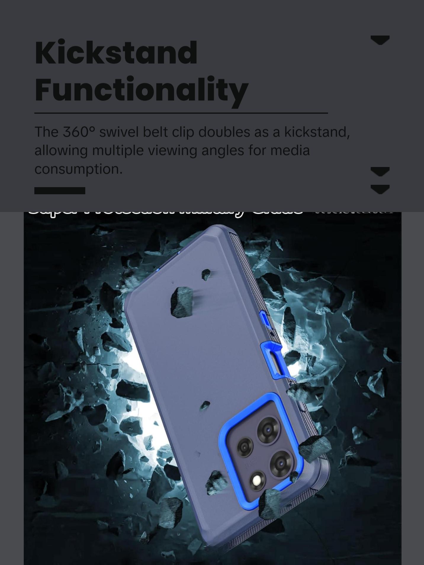 Moto G Power 5G 2025/Moto G Play 2025 with Belt Clip Holster,Rugged Full-Body Protective Case Cover with Kickstand & Holster (Navy Blue) Durable Protection