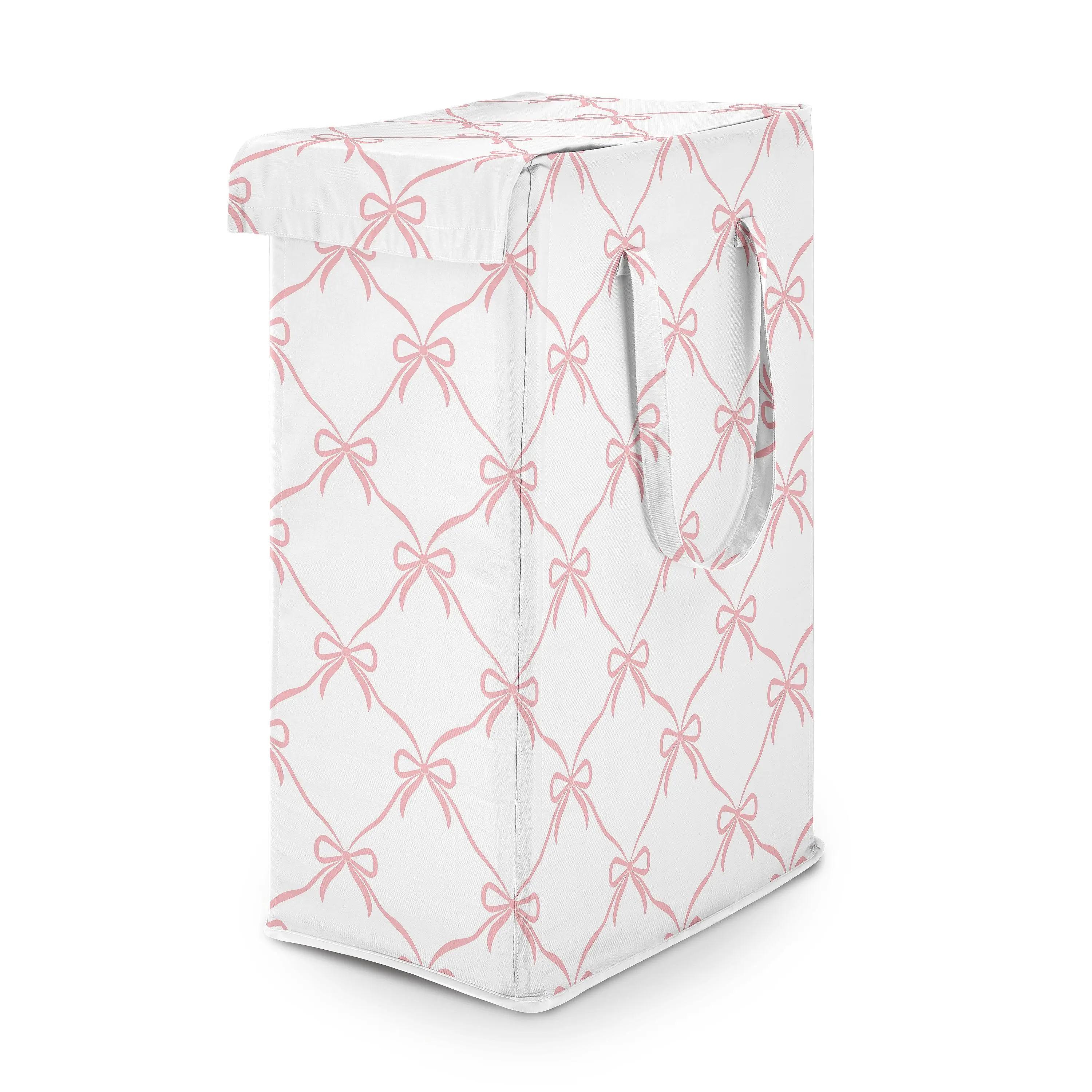 Sweet Jojo Designs Laundry Hamper (Pink Bows) for Girls, Foldable Dirty Clothes Basket with Handles for Baby Nursery, Kids Bedroom, Teen Bathroom (Elegant Bow for Ballerina Dancer, Ballet Collection)