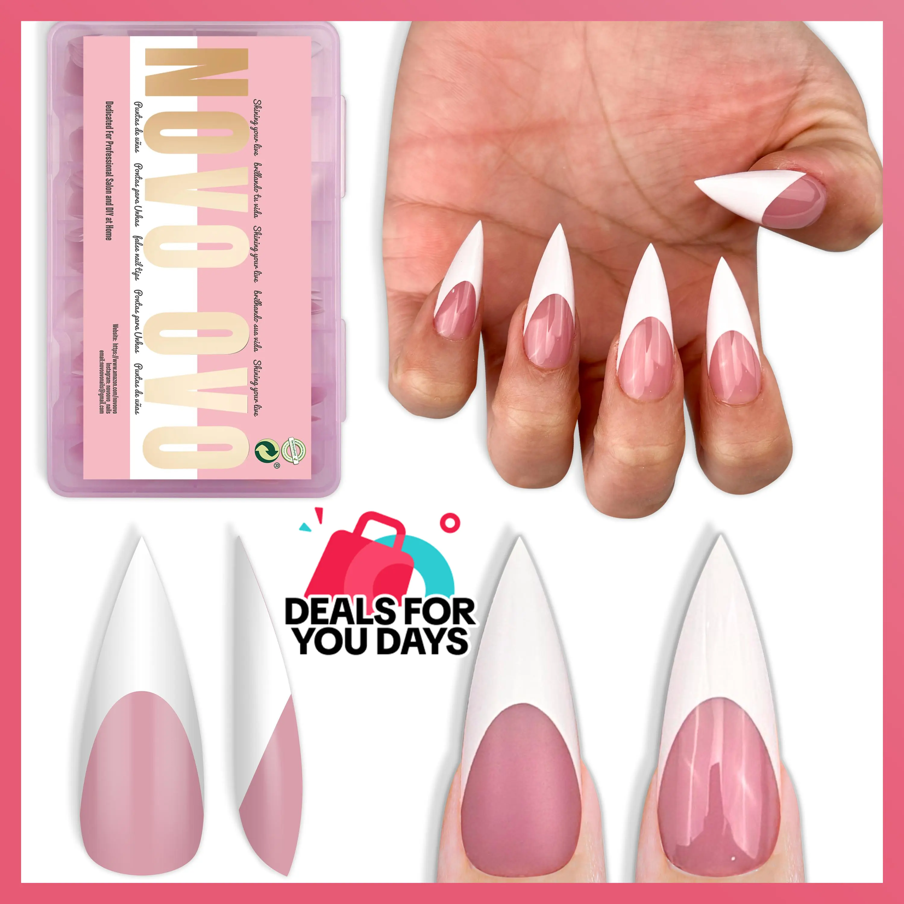 NOVO OVO Nail Care Press on Nails -Sharp Stiletto Medium/ Long, Soft Gel Full Cover Acrylic Extensions, Multi-Pack for Salon DIY【DOES NOT INCLUDE: LIGHT, GLUE, BUILDER GEL】, Acrylic Nails