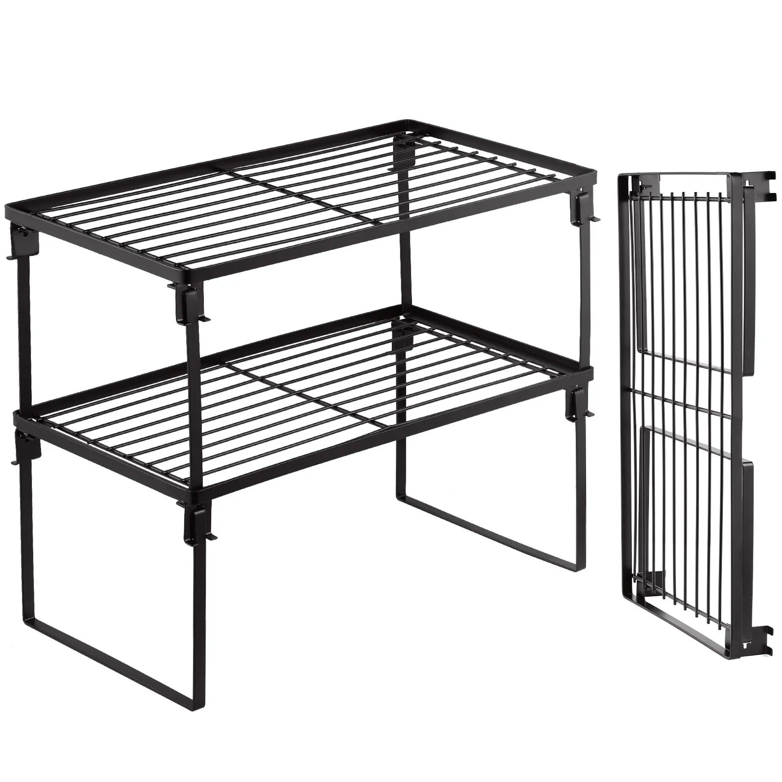 Tomorotec [2 Pack] Stackable Kitchen Storage Shelf Rack, Foldable Spice Rack Cabinet Organization Storage Shelves, Kitchen Shelves, Kitchen Counter & Cabinet Shelf Organizer