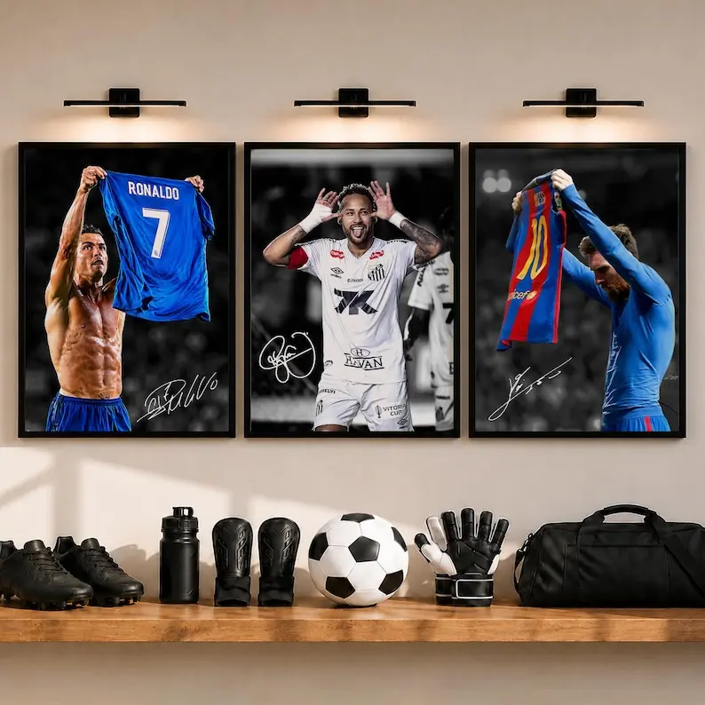 Soccer Legends Poster Bundle: Cristiano Ronaldo, Lionel Messi, Neymar Jr, Iconic Football Posters