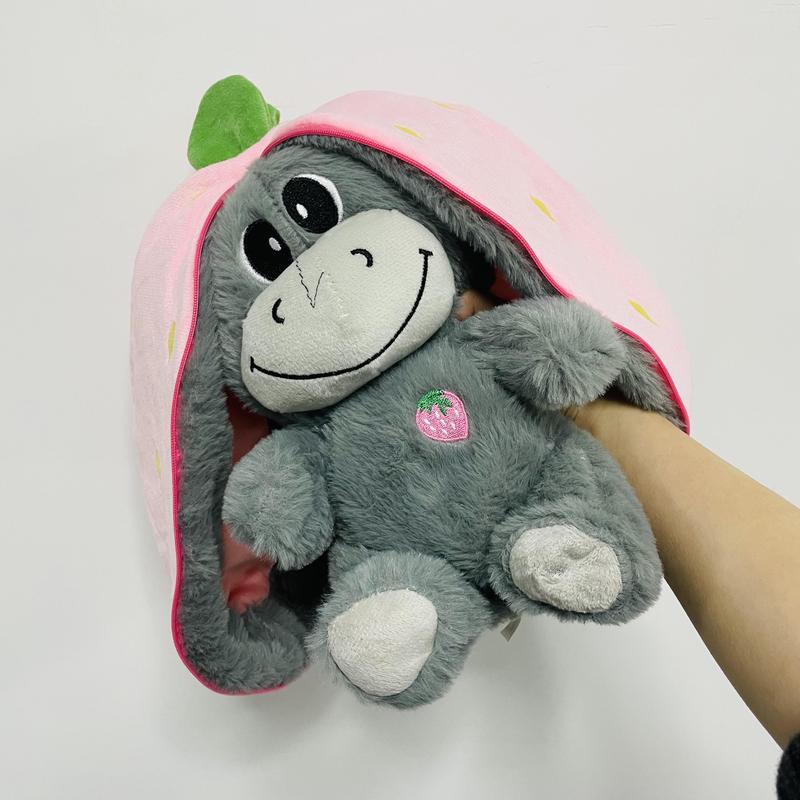 Baby Strawberry Donkey Plush Toy Stuffed Creative Into Fruit Transform Breathing Donkey Sleeping Doll 30cm for Kid Birthday Gift